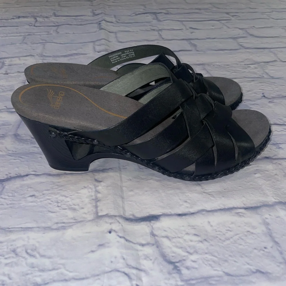 Dansko Tory Black Woven Leather Heeled Sandals - Size 41